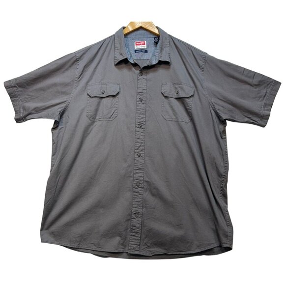 Wrangler Men’s Button Up Shirt Comfort Flex Size 2XT Gray Short Sleeve Pockets - Picture 1 of 11